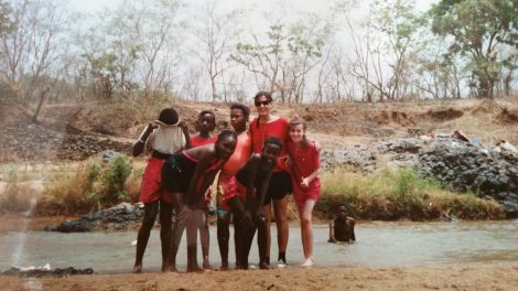 Wendy and youth group swimming in river. Jos Miango, Nigeria 1990-91