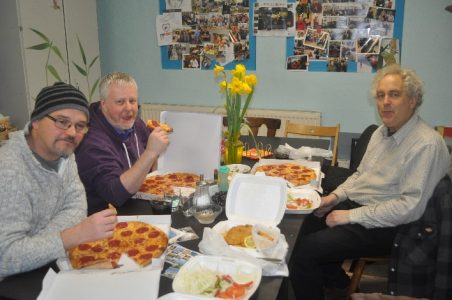 Martin, Chris and Stuart enjoying pizza